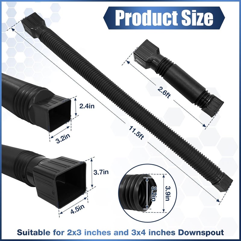 Loyala 2PCS 11.5ft Gutter Downspout Extensions Flexible Drain Downspout Extender Gutter Connector Rainwater Drainage Expandable up to 11.5ft (Black) - Image 2